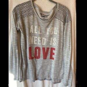 Bethany Mota, M, grey with “All You Need Is Love”
